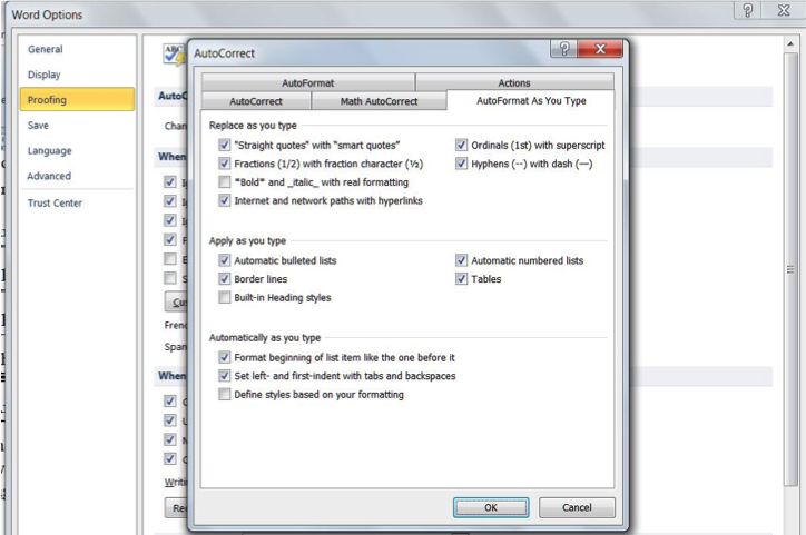 how do i turn off automatic formatting in word 2010