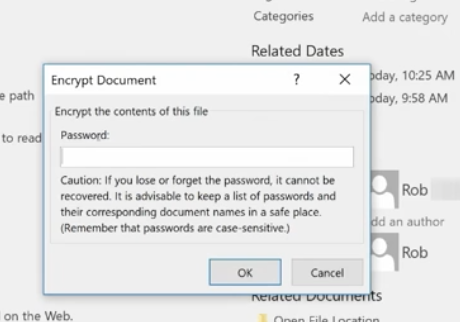 encrypt documents, put password to open.