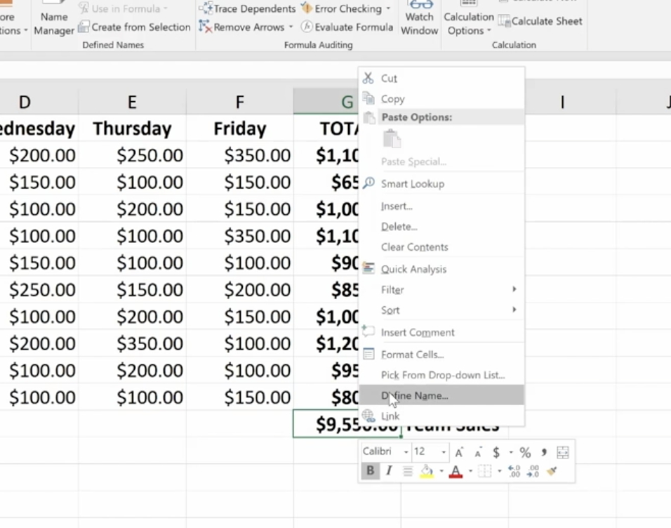 arranging data, creating formulas, using define name functions on ms excel