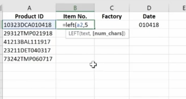 using =left function on ms excel